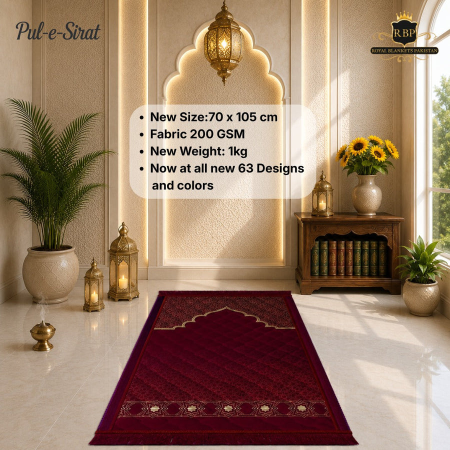 Pul-e-Sirat Premium Maroon Velvet Prayer Mat (Janamaz) – 70 x 105 cm